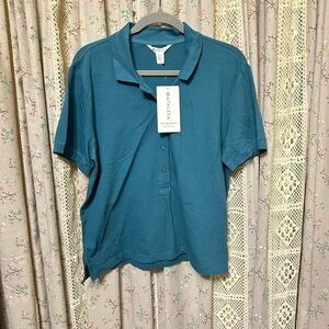 Athleta Pique Teal Short Sleeve S/S Stretch Polo Shirt Size Large L NWT